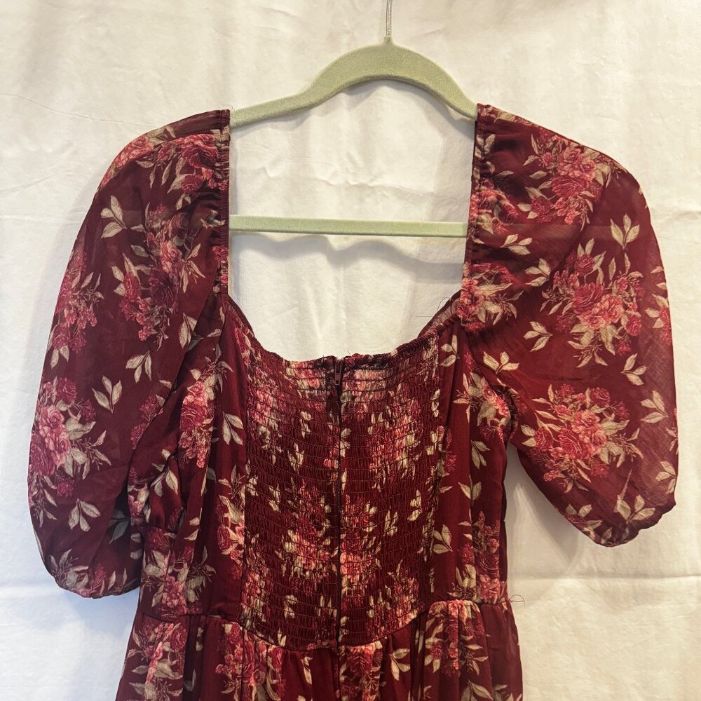 Altar'd State | Deane Floral Tiered Maxi Dress | Burgundy | Medium - Picture 6 of 7